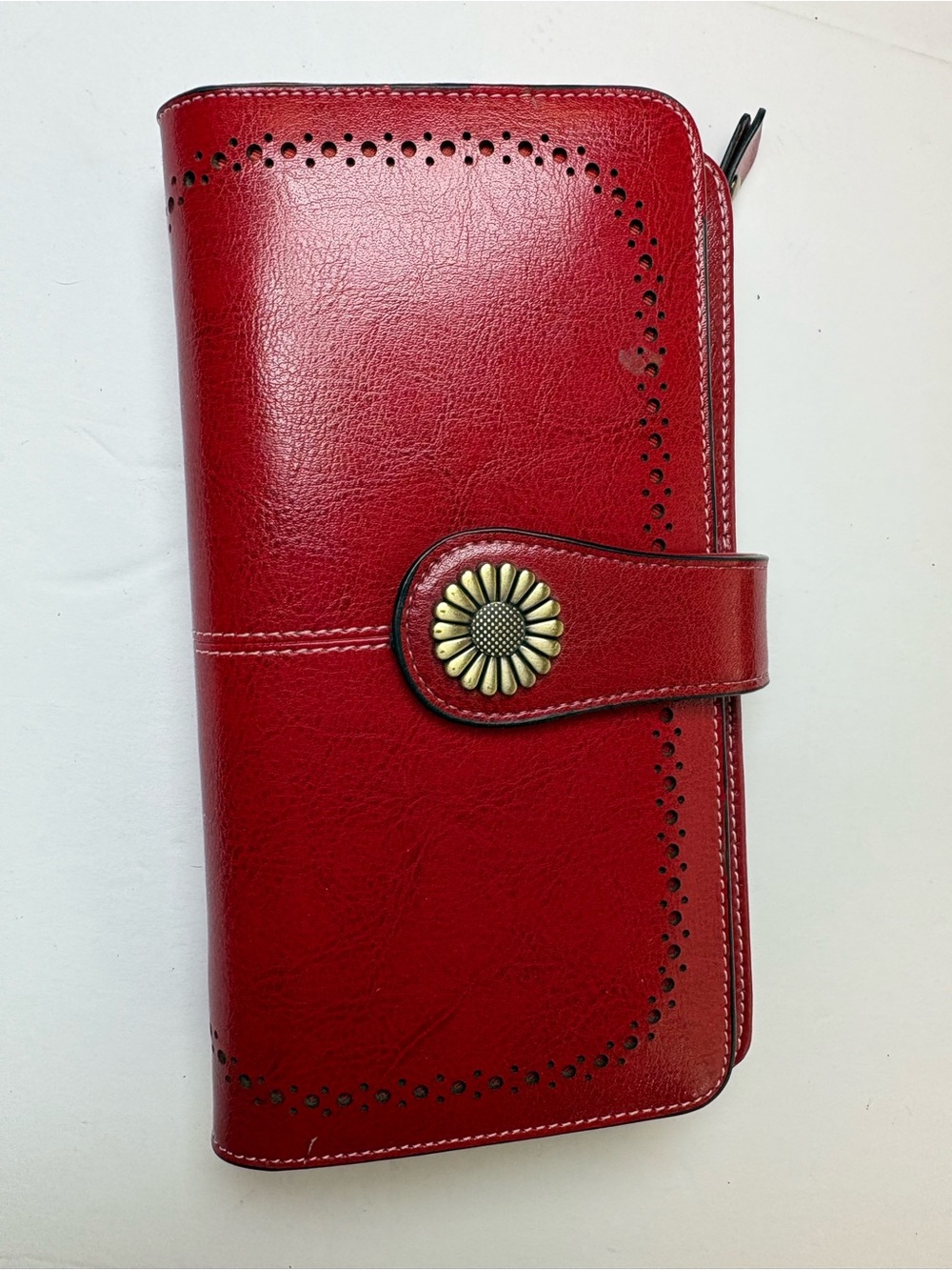 Sendefn Wallet Womens Large Capacity Clutch Red Rust Leather Credit Card ID Cash